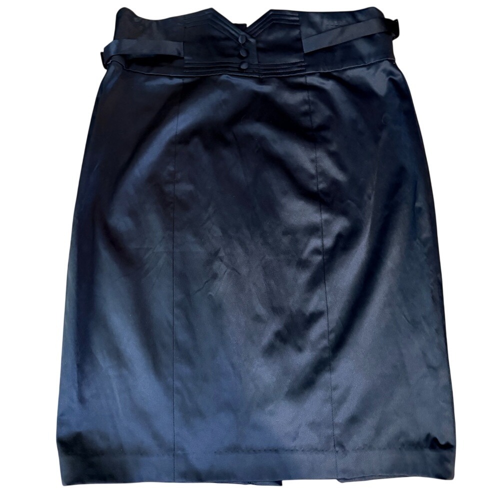 Urban Outfitters Silence Noise Black‎ Satin Belted Midi Skirt Size 10 - Picture 2 of 7